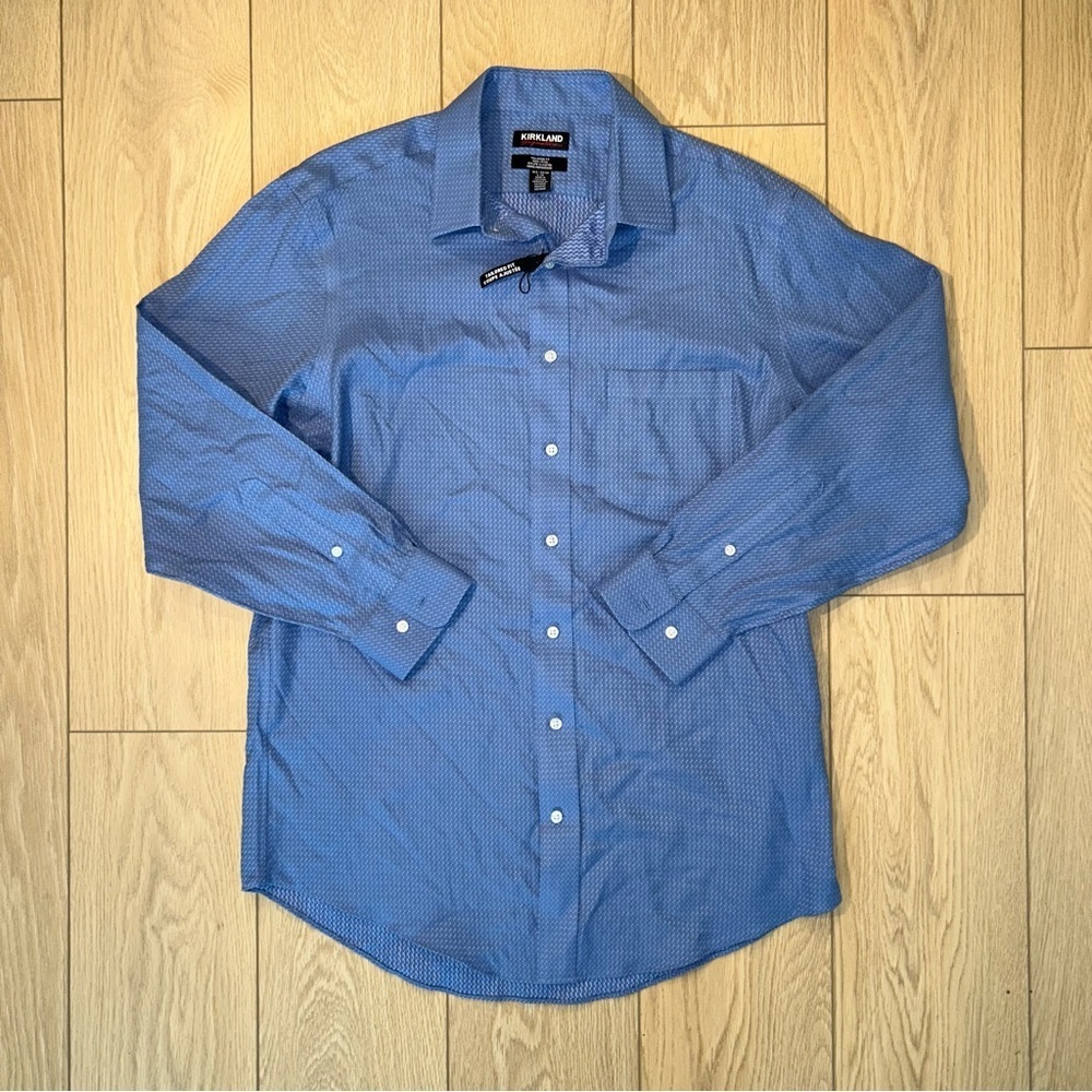 🔥SALE! ✅ Kirkland Signature Men’s Dress Shirt Size Large Blue